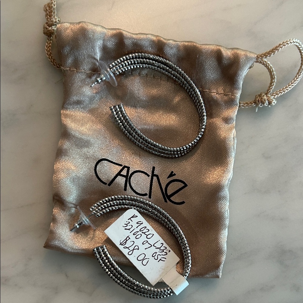Cache Silver-Tone Pave Hoop Earrings